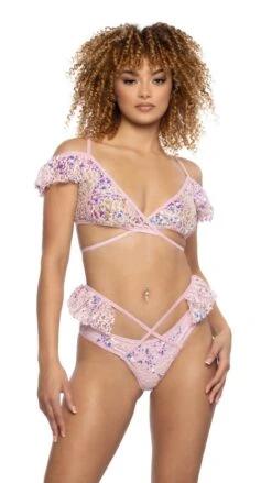 Sequin Lace Ruffle Wrap Top