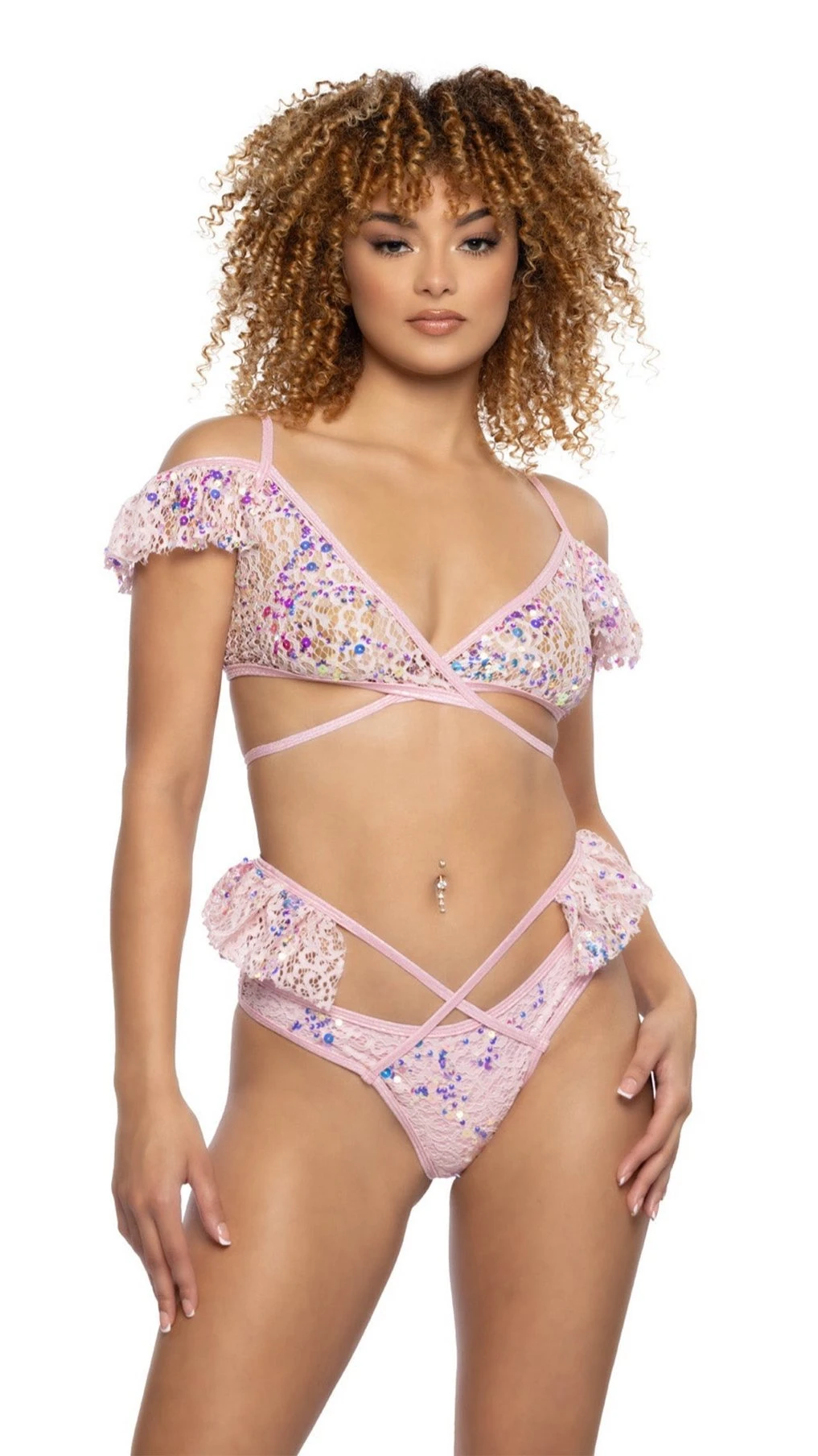 Sequin Lace Ruffle Wrap Top 3 Sequin Lace Ruffle Wrap Top