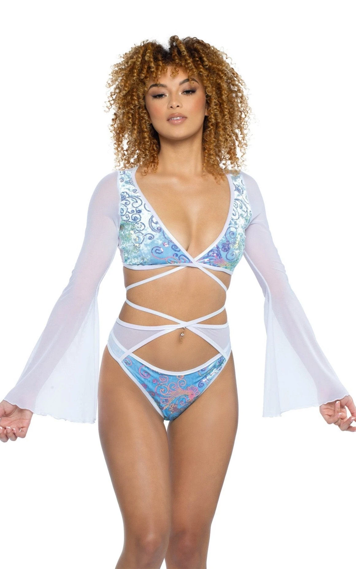 Sequin Velvet & Mesh Wrap Top 3 Sequin Velvet & Mesh Wrap Top