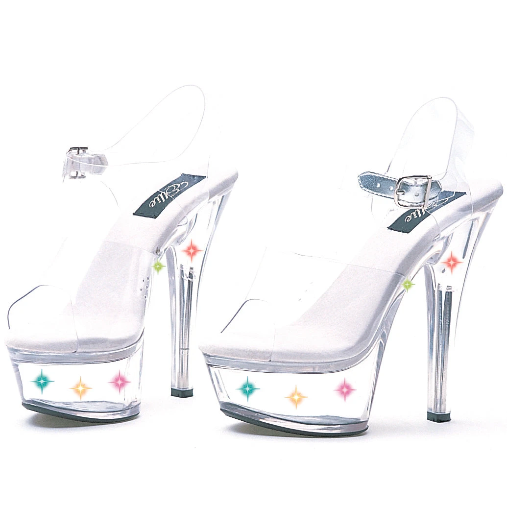6 Heel Clear Sandal With Multicolor Lights 3 6 Heel Clear Sandal With Multicolor Lights