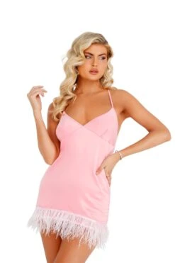 Soft Satin Chemise With Ostrich Feathered Trim