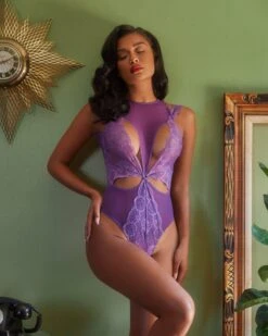 Lace & Mesh Cutout Teddy -Be Wicked LI420 Lav ED2