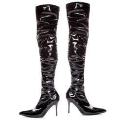 Faux Stretch Leather And Patent Thigh High With Ruching