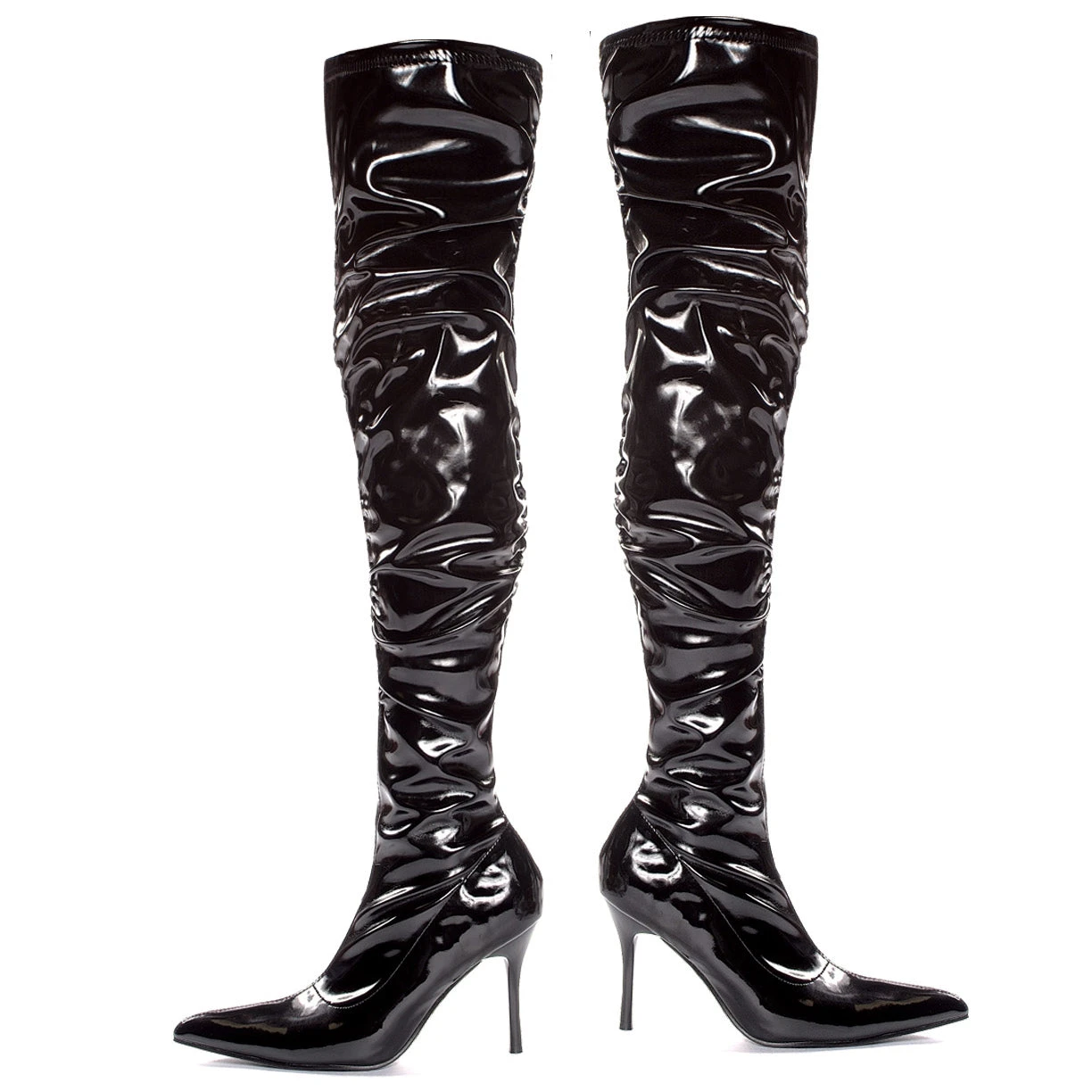 Faux Stretch Leather And Patent Thigh High With Ruching 3 Faux Stretch Leather And Patent Thigh High With Ruching