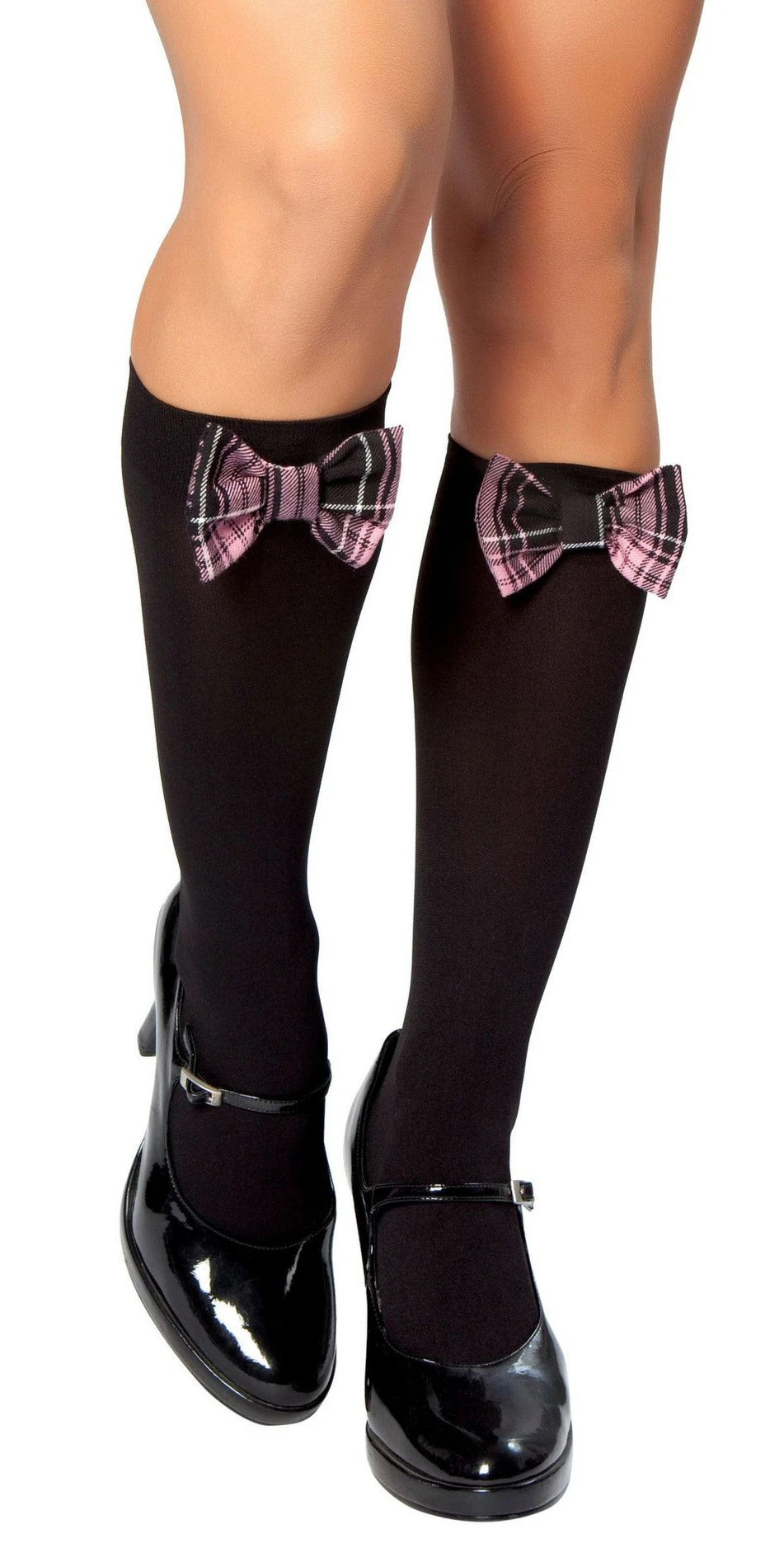 Knee High Stocking With Plaid Bows 3 Knee High Stocking With Plaid Bows