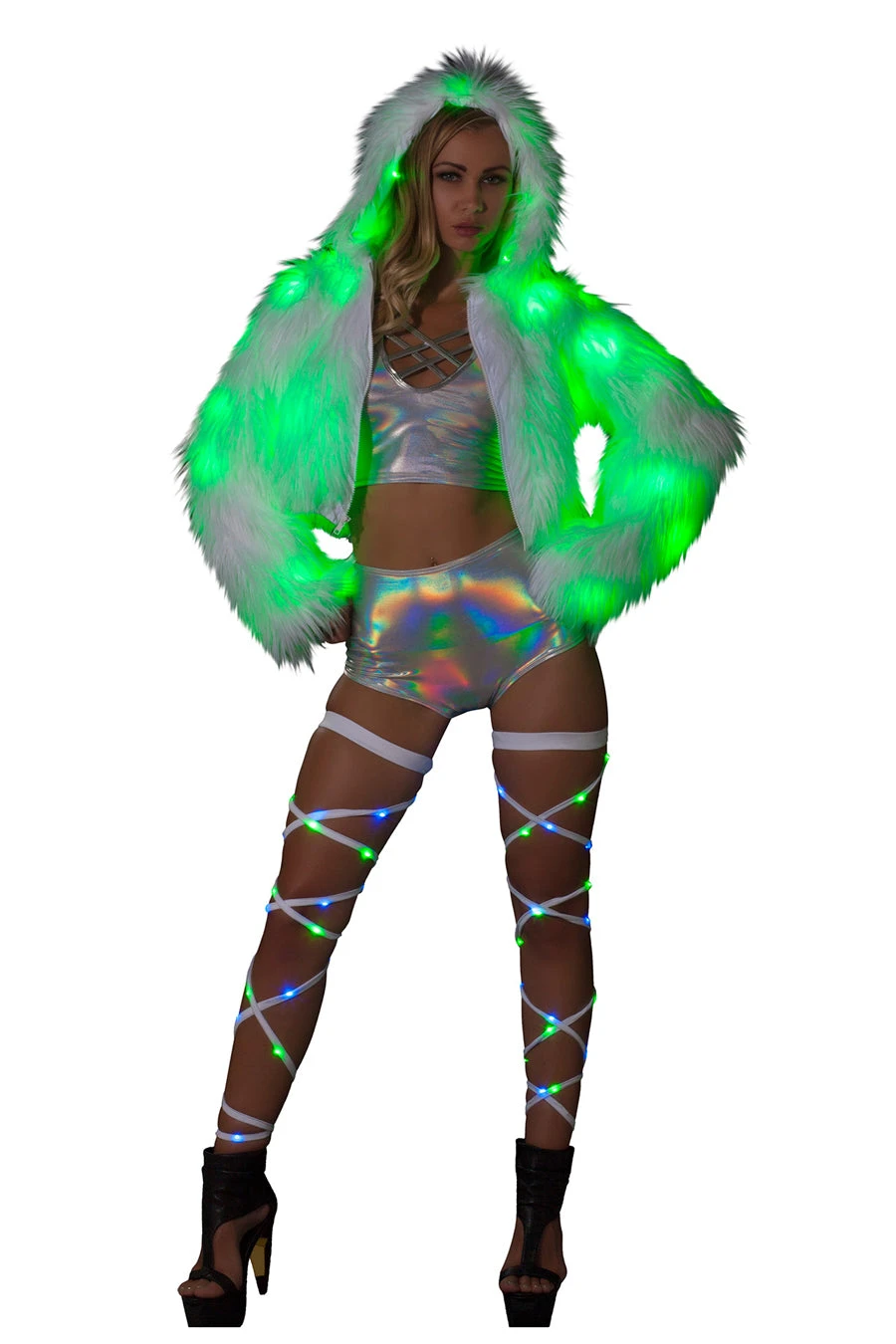 Light Up Fur Hooded Cropped Jacket 3 Light Up Fur Hooded Cropped Jacket - Image 2