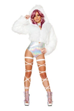 Light Up Fur Hooded Cropped Jacket 10 Light Up Fur Hooded Cropped Jacket -Be Wicked cl524 mlt frt 1