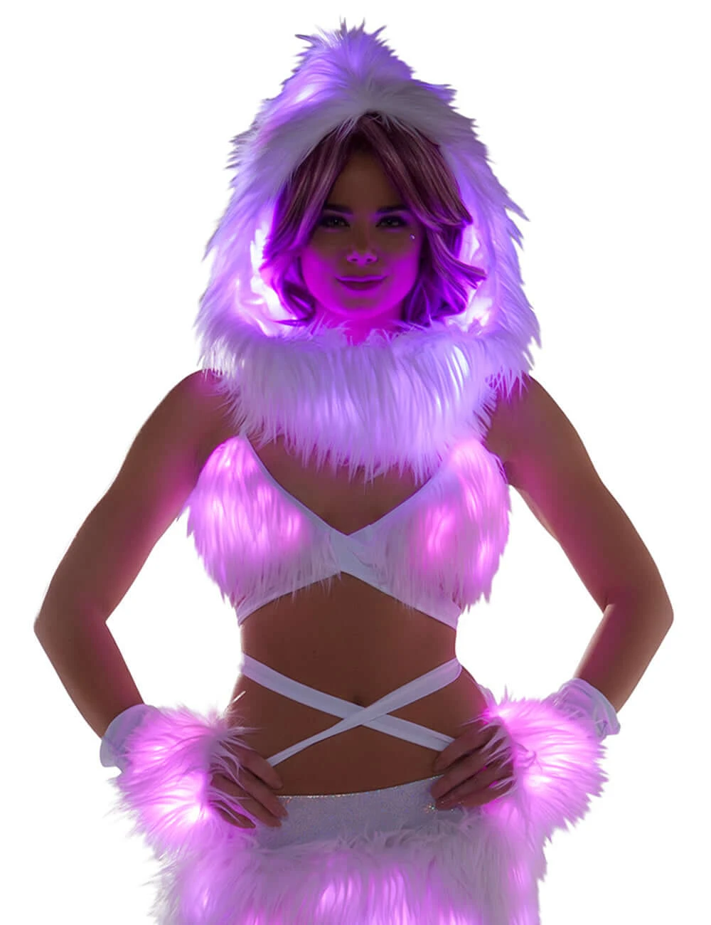 White Fur Light-up Wrap Top With Pink Lights 3 White Fur Light-up Wrap Top With Pink Lights