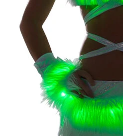 White Fur Light-up Gloves With Green Lights