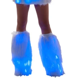 White Fur Light-up Legwarmers With Blue Lights