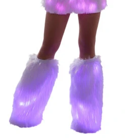 White Fur Light-up Legwarmers With Pink Lights