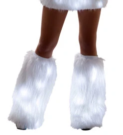 White Fur Light-up Legwarmers With White Lights