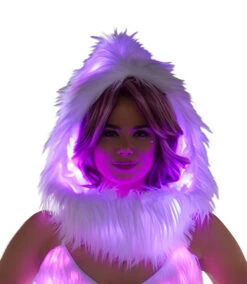 White Fur Light-Up Infinity Hood With Pink Lights