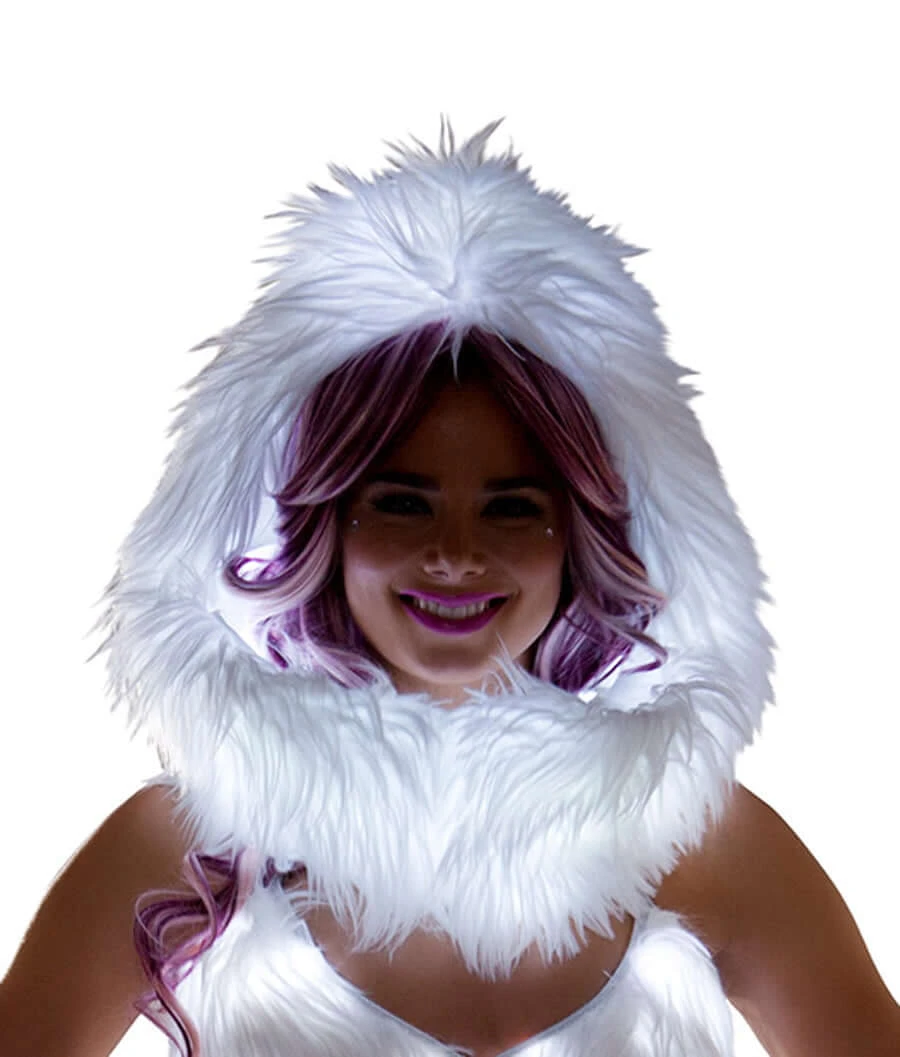 White Fur Light-Up Infinity Hood With White Lights 3 White Fur Light-Up Infinity Hood With White Lights